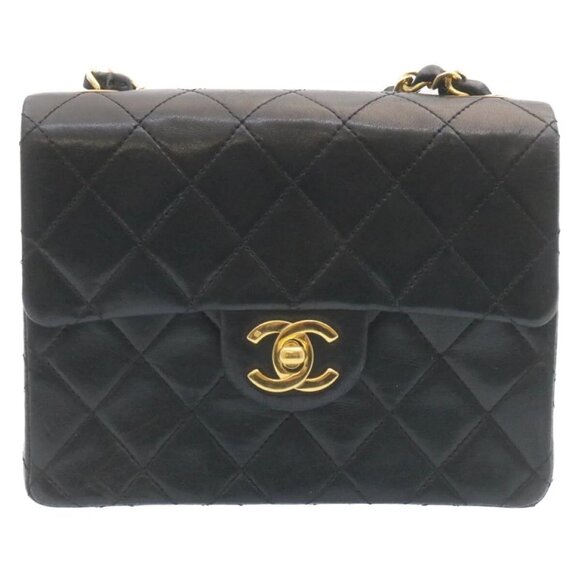 CHANEL Mini Matelasse Chain Flap Shoulder Bag Lamb Skin Black Gold Auth 28471AM - Picture 2 of 16